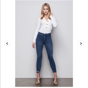 Good American Good Waist Crop | Blue392 Chewed Hemline and Waistline